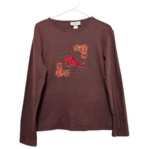 Vtg M&C Sportswear Cardinal Embroidered‎ Top Brown Grandmacore Coquette Large